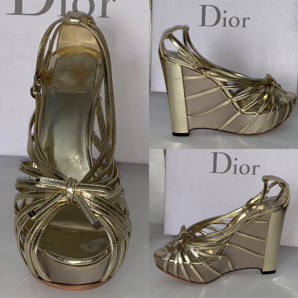 CHRISTIAN DIOR Gold Frisson Hi Calfskin 829 Gris Clair Strapy Platform S… - Picture 6 of 12